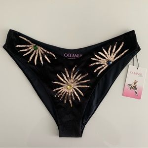 NWT OCEANUS Callie Black Velvet Bikini Bottom